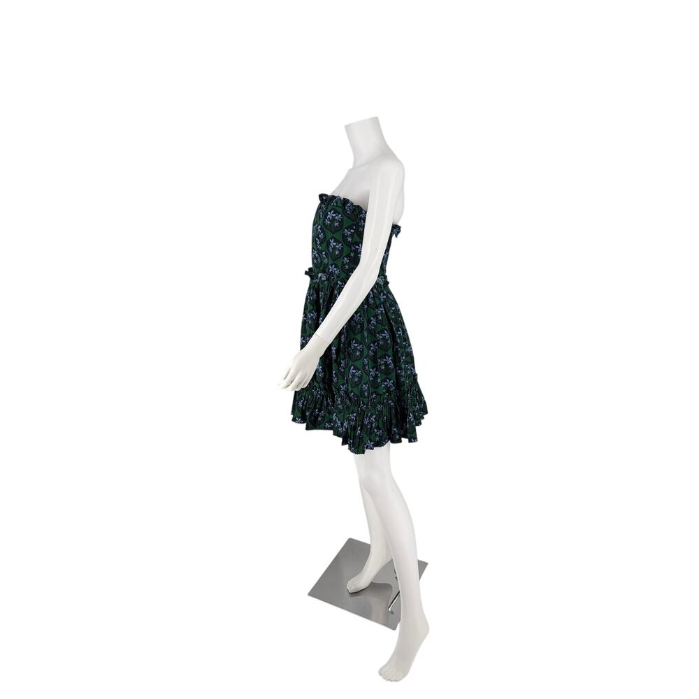 Agua by Agua Bendita Rosa Strapless Ruffled Mini Dress Green Blue Floral Size L - Picture 3 of 4